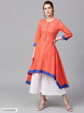 Sassafras Coral Polka Printed High Low Kurta (Code: C2426483)