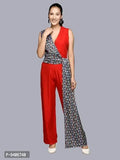 RANJ Jumpsuit Having V Neck And Sleeveless And Signature Print Drape Over The Body.(RED)