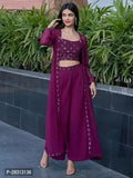 Trendy Heavy Georgette Embroidered Crop Top with Palazzos with Jacket Kurti