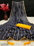 Art Silk Foil Print Piping Border Sarees with Blouse piece